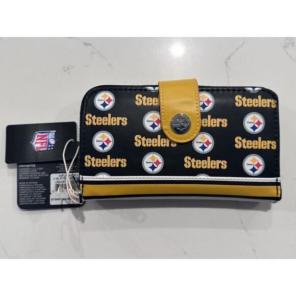 Loungefly NFL Pittsburgh Steelers Logo Zip Around Wallet - Clutch Purse - Picture 5 of 6